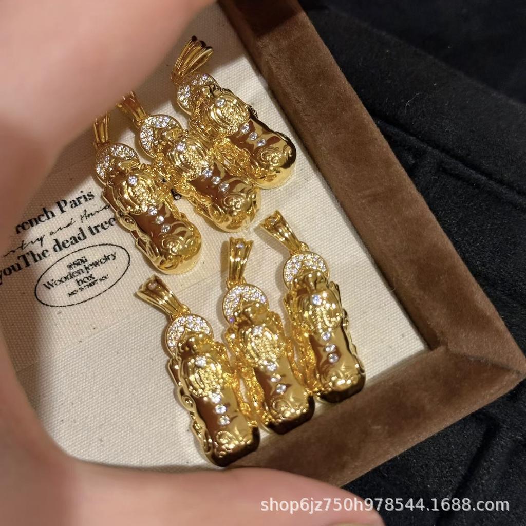 Медная монета Пиксю Ваджра Пестик Ожерелье Женский Национальный Стиль Подвеска Привлекает Богатство и Сокровища, Высококлассная Цепочка на Ключицу Легкая Роскошь