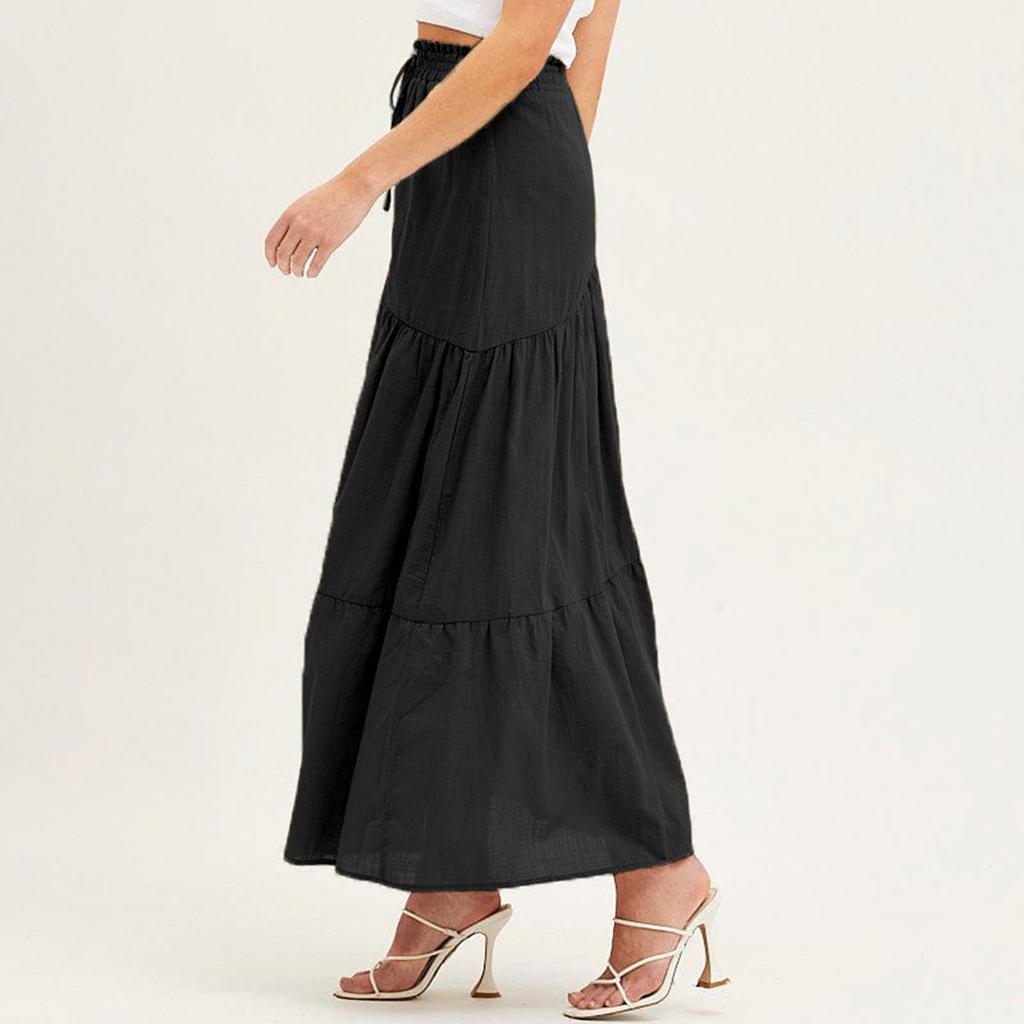 Women's Fashionable, Sexy And Elegant Solid Color High Waist Elastic A-line Pleated Skirt With Large Hem