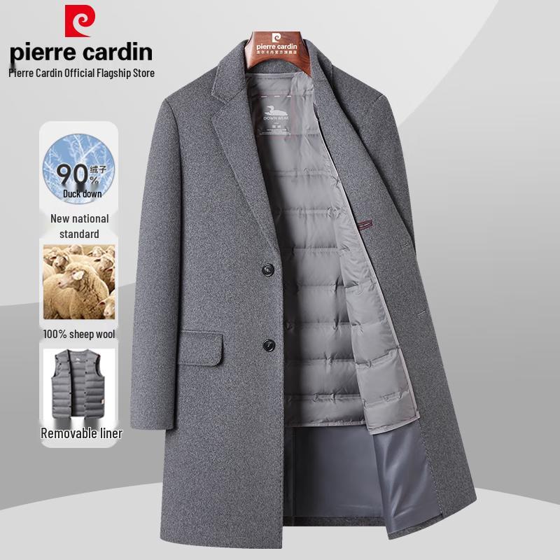 Мужское шерстяное пальто Pierre Cardin из 100% ягнячьей шерсти со съемной пуховой подкладкой