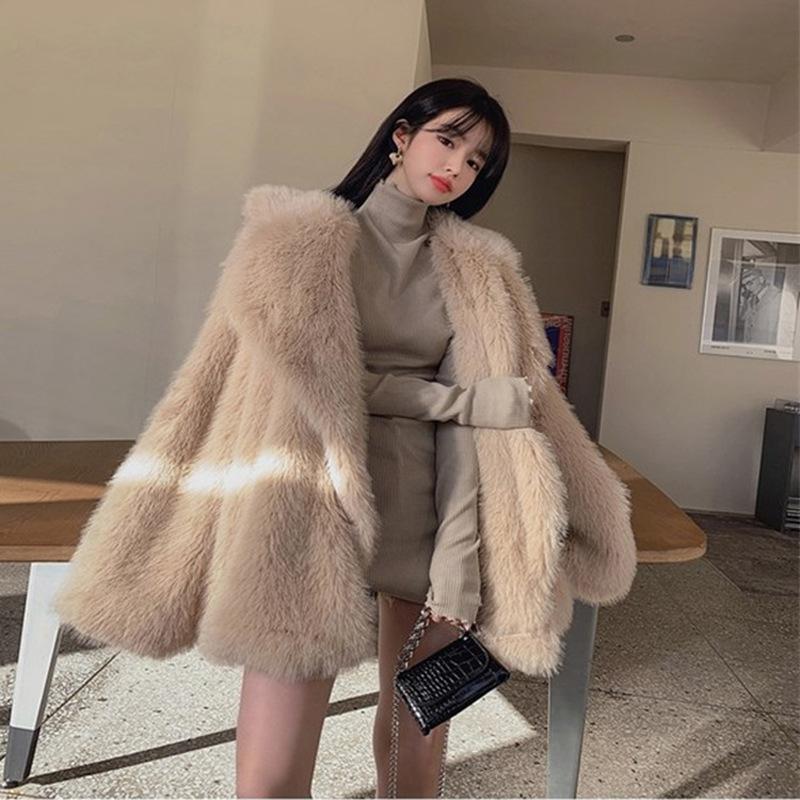 Kintoka Korean winter new imitation fox hair medium and long suit collar fur imitation fur jacket