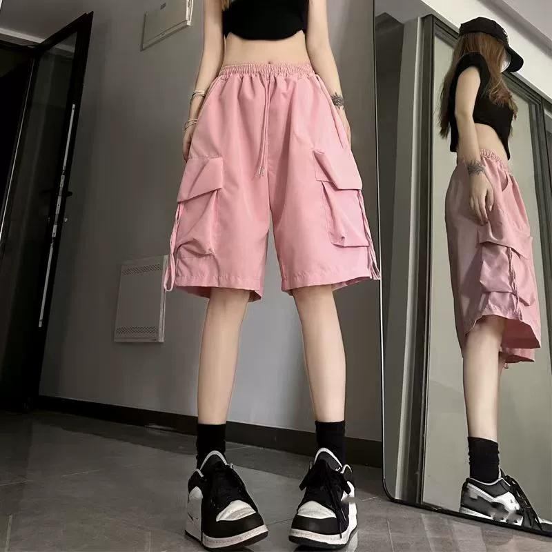 Y2K шорты карго женские Harajuku черные свободные широкие шорты летняя уличная мода высокая талия мешковатые короткие брюки