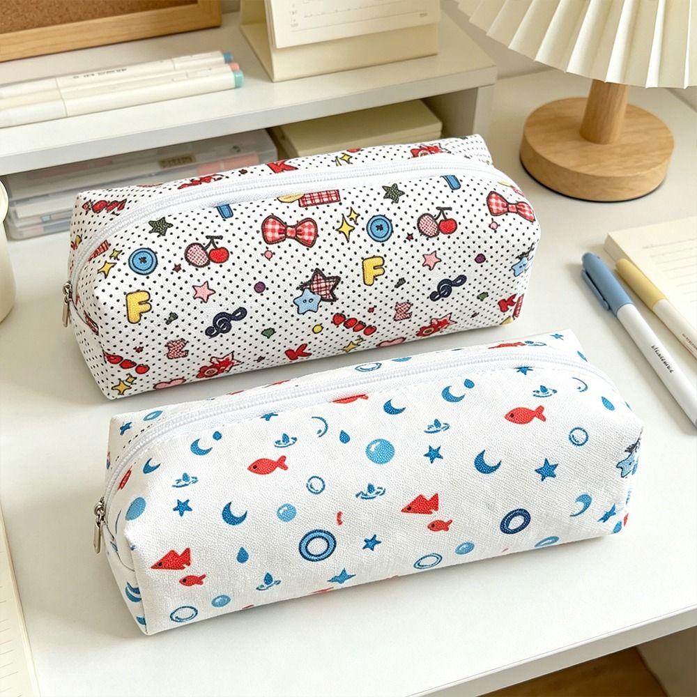 Large Capacity Pen Bag Cartoon Printed Stationery Bag Multipurpose Pencil Pouch Gift