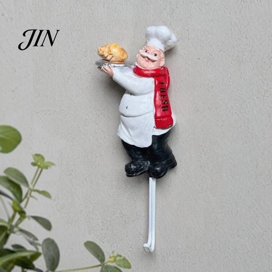 Removable Wall Hook Cute Chef Shape Hook, Strong Resin Kitchen No Punch Hole Adhesive Backing Decorative for Home Hang Utensils Dishcloths Aprons For