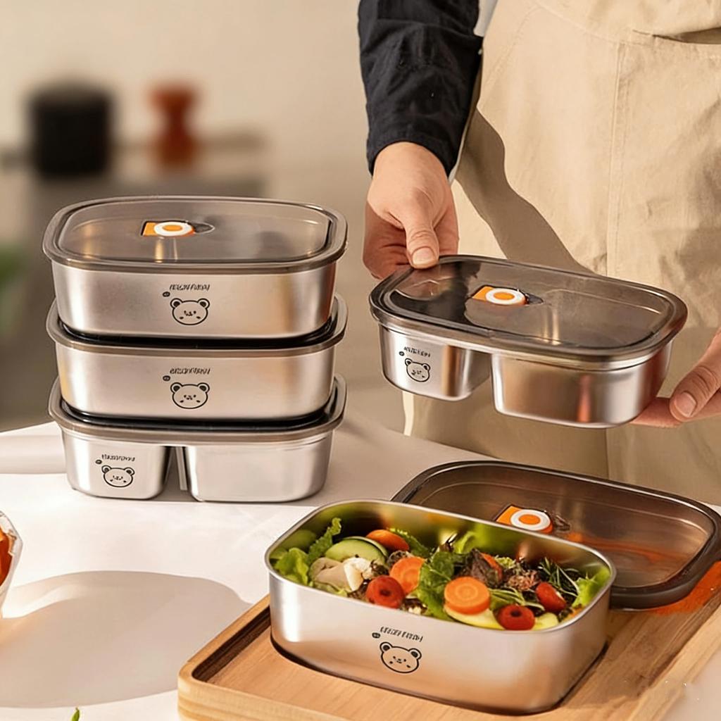 Ланч-бокс большой вместимости, пригодный для микроволновой печи, герметичный, портативный контейнер для еды из нержавеющей стали 304 для студентов и взрослых