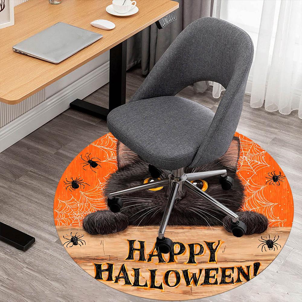 1PC Halloween Black Cat Office Round Area Rug, Under Office Chairs Bedroom Living Room Home Decor, Carpet for Office -1110127