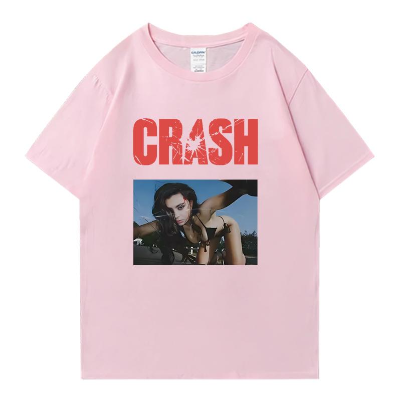 2026 Горячий Новый Хлопковый Футболка с Круглым Вырезом Charli XCX CRASH Оверсайз Летняя С Коротким Рукавом Футболки Унисекс Женские 100% Хлопок Большие Размеры Топы