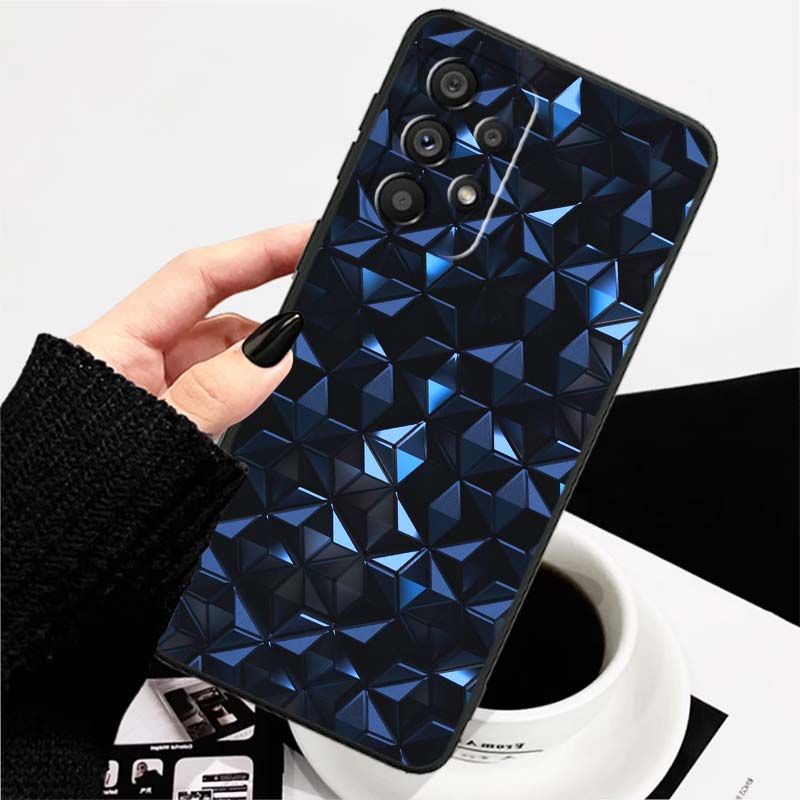 Креативный металлический узор Чехол для телефона Для Samsung A73 A72 A71 A55 A54 A53 A52 A51 A13 A22 A16 A15 A12 A14 A26 A07 5G Черный