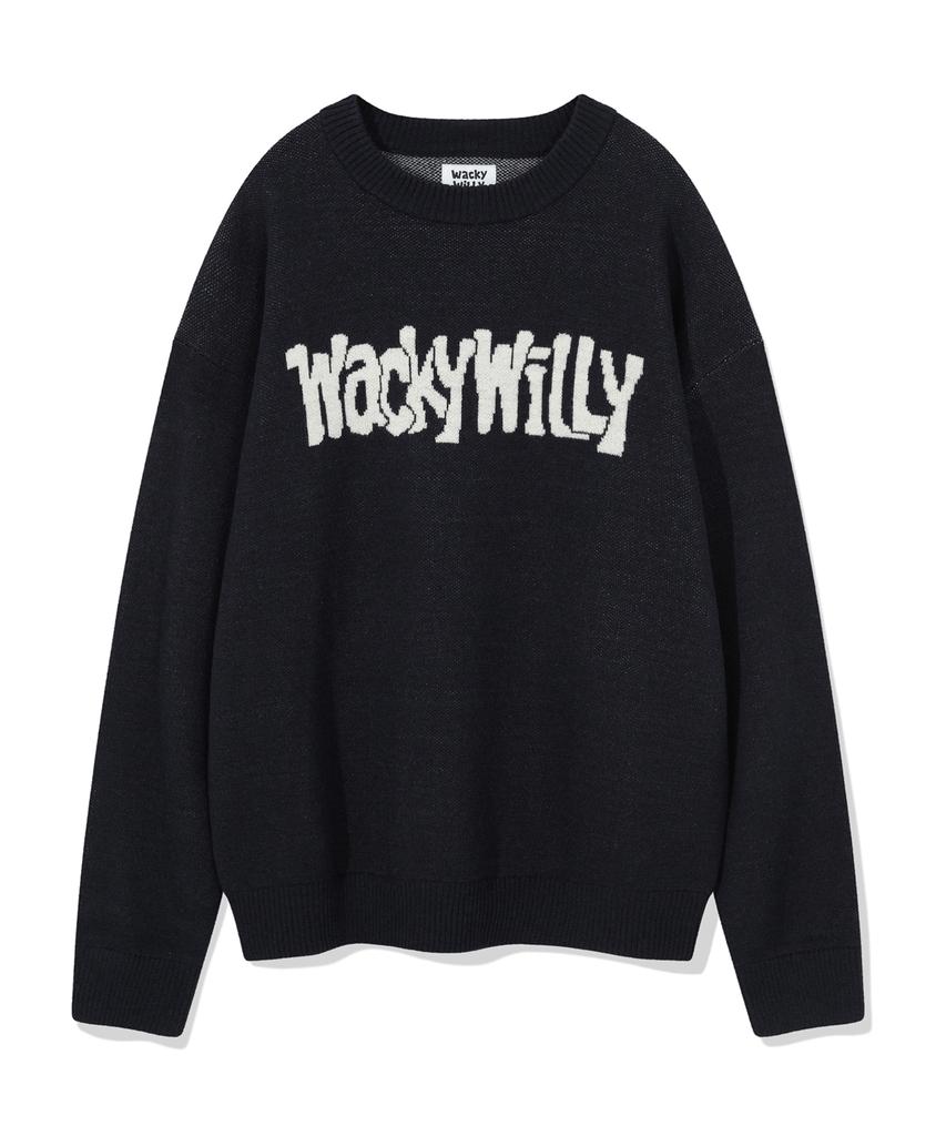 WACKY WILLY Lettering Pullover Sweater Navy