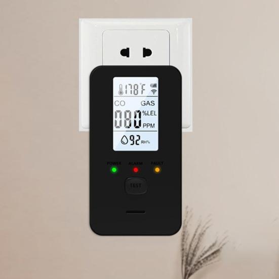 Газовый детектор и детектор CO 4-в-1 с ЖК-дисплеем, подключаемый, сигнализация природного газа и угарного газа, монитор температуры и влажности, высокая чувствительность, безопасность дома и автодома
