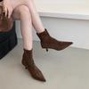 Модные женские ботильоны SUOJIALUN 2025 Зима Новинка Бренд Мода Острый Носок Слипоны Короткие Ботинки Обувь Тонкий Средний Каблук Туфли для Платья