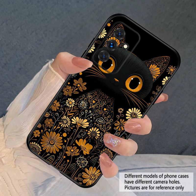 Цветочный Кот Черный Для Samsung S20FE S 21 22 23 FE 24 Plus 25 Ultra Galaxy M23 32 34 35 52 53 54 55 5G силиконовый мягкий чехол для телефона