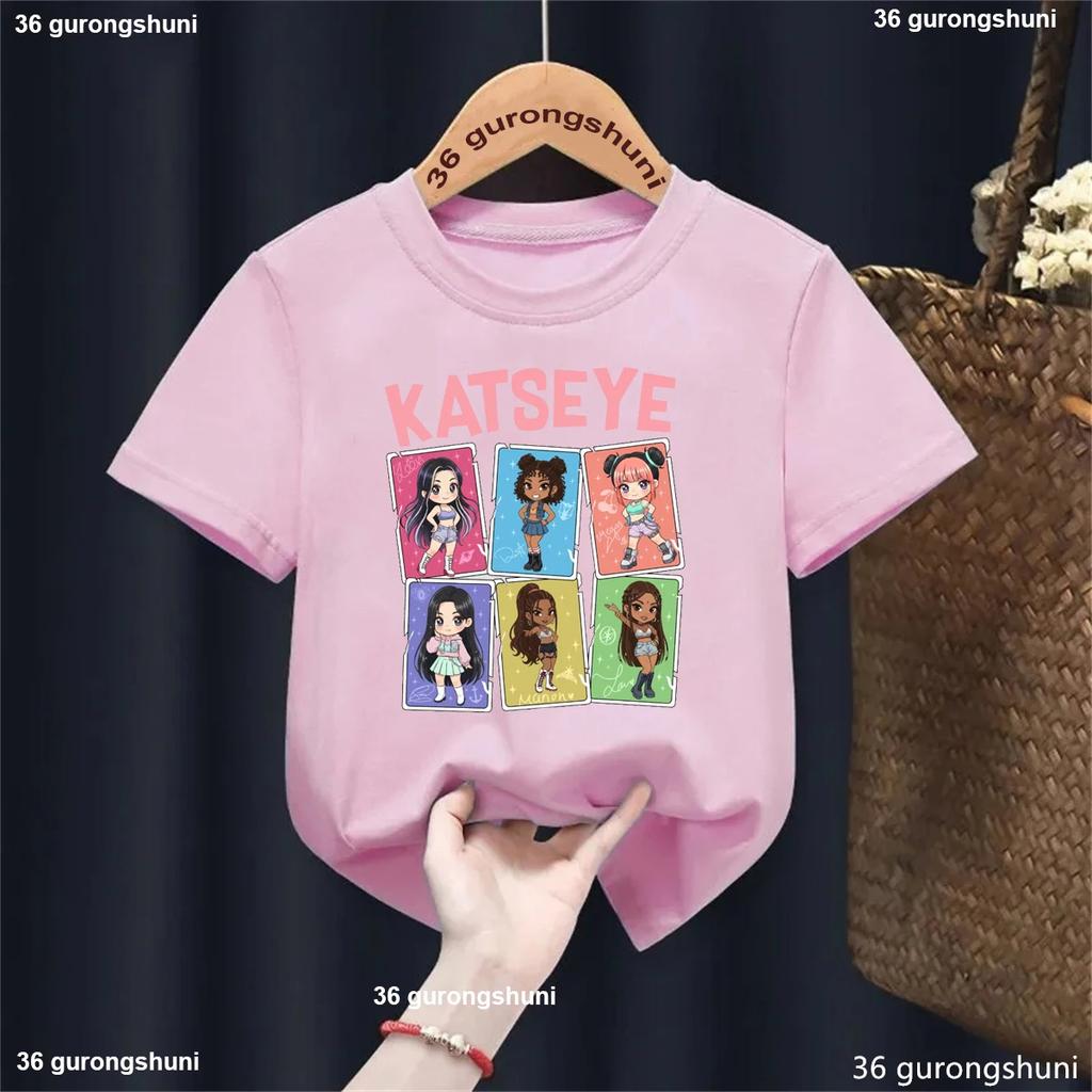 Katseye Music Singer TShirt BoysGirls Short Sleeve Cute Kids TShirt Streetwear Y2k Tops For Girls Summer Childrens Clothing