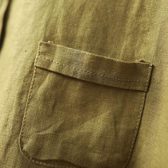 Women Shirt Turn-down Collar Long Sleeve Pullover Tops Buttons Half Placket Patch Pockets Casual Tops Solid Color Loose Fit Shirt