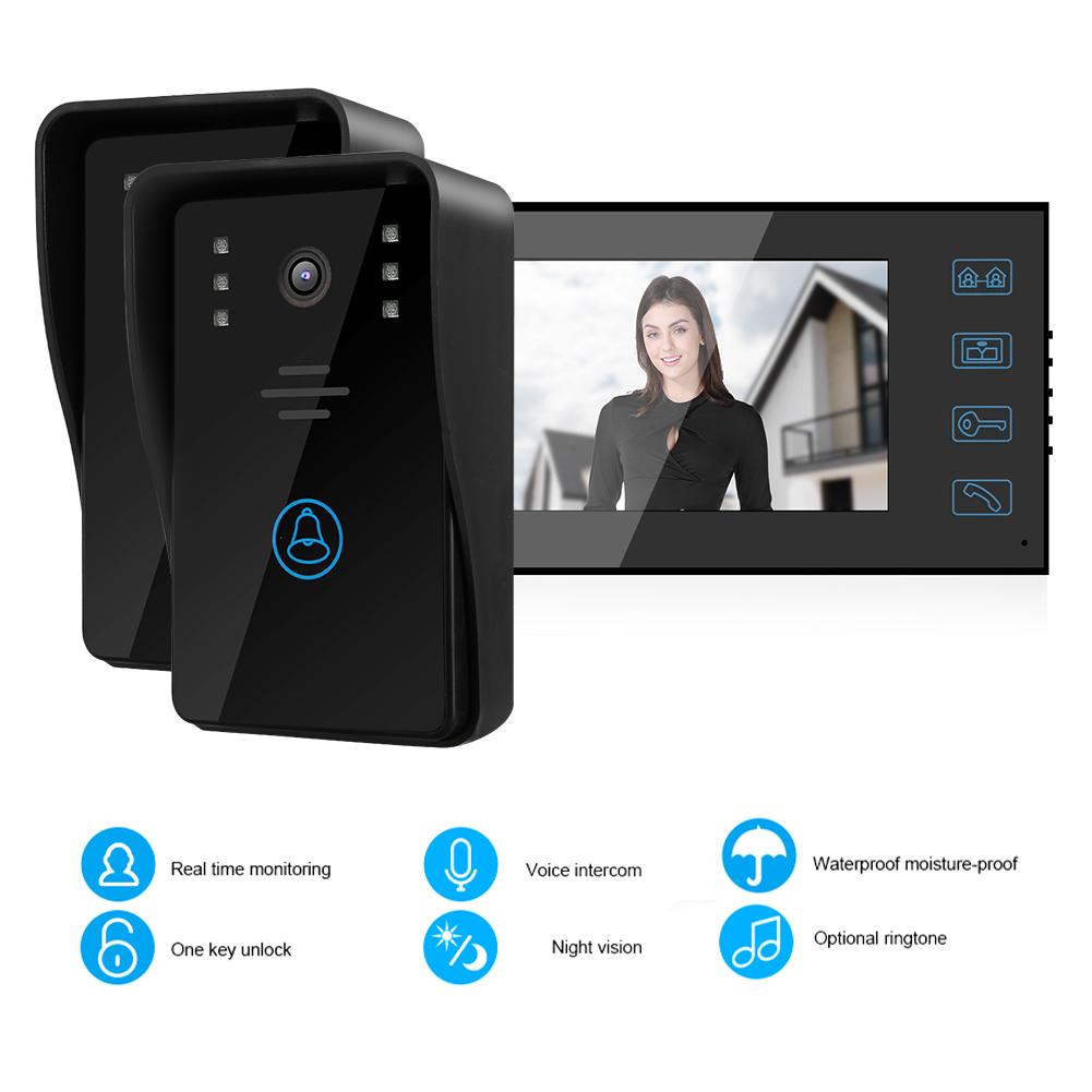 7in Waterproof Video Intercom Doorbell 2 Camera 1 LCD Monitor Security Door Phone