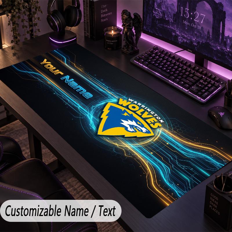 Large Mouse PadWarrington Wolves FC Custom Name Text Personalized Desk Mat Non Slip Gaming Pad