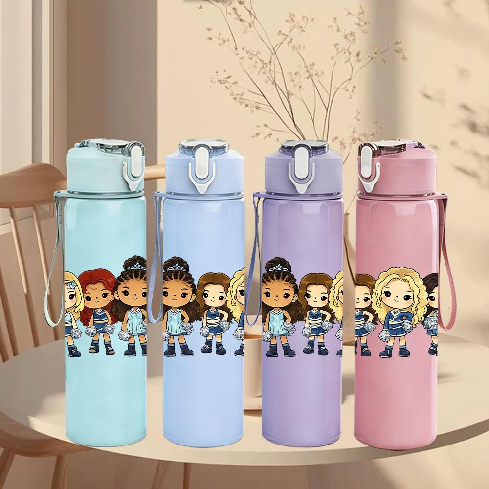1PC Multi Racial Kids Group 750ml Color Plastic Sports Water Bottle Leakproof Flip Straw Lid Suitable for Sports Office Home Use
