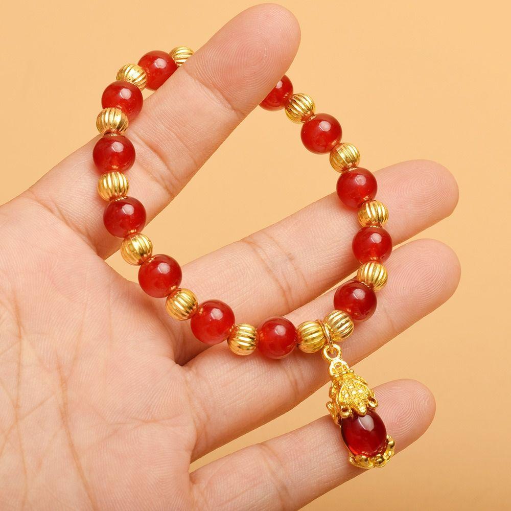 Delicate Pixiu Pendant Bracelet Chinese Style Beaded Bangles Imitation Marble Stone Bracelet Gifts