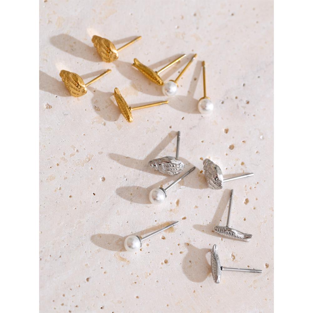 Yhpup Cute Mini Conch Fish Pearls Stud Earrings Set 16K Golden Platinum Plated Daily Wear Fashion Waterproof Jewelry Recommend