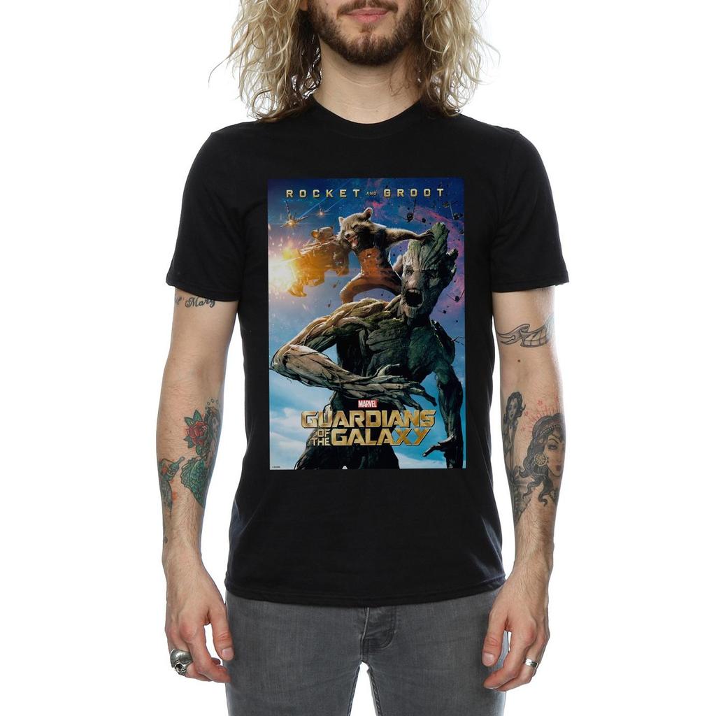 Marvel Mens Guardians Of The Galaxy Rocket And Groot Poster T-Shirt