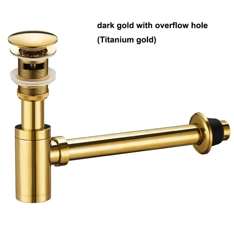 Gold/Gunmental/Black/Chrome Brass Bathroom Basin Sink Tap Bottle P-Traps Wall Connection Plumbing Drain Waste Pop-UP Drain