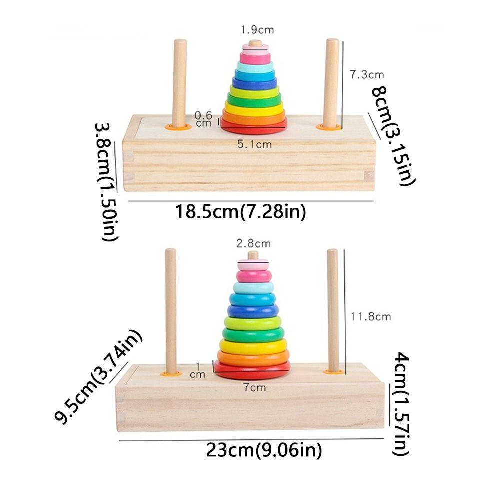 10 Rings Wooden Puzzle Stack Tower Classic Mathematical Toy Educational Toys  Color Cognition