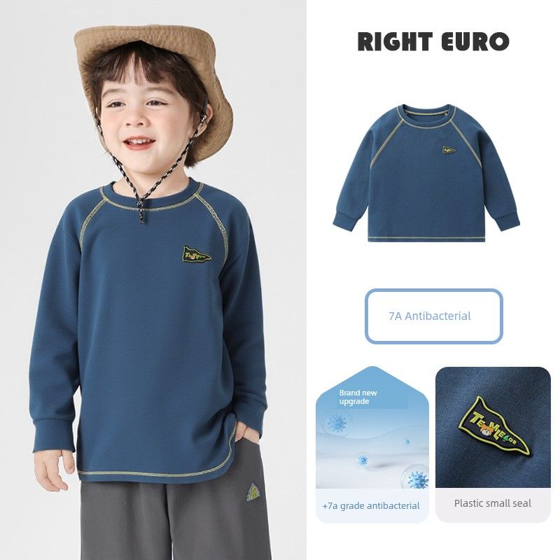 Right European Style Boys' Mountain Series Simple Antibacterial Long-Sleeve T-Shirt, New Autumn Children's Top for Boys, Spring and Autumn Style