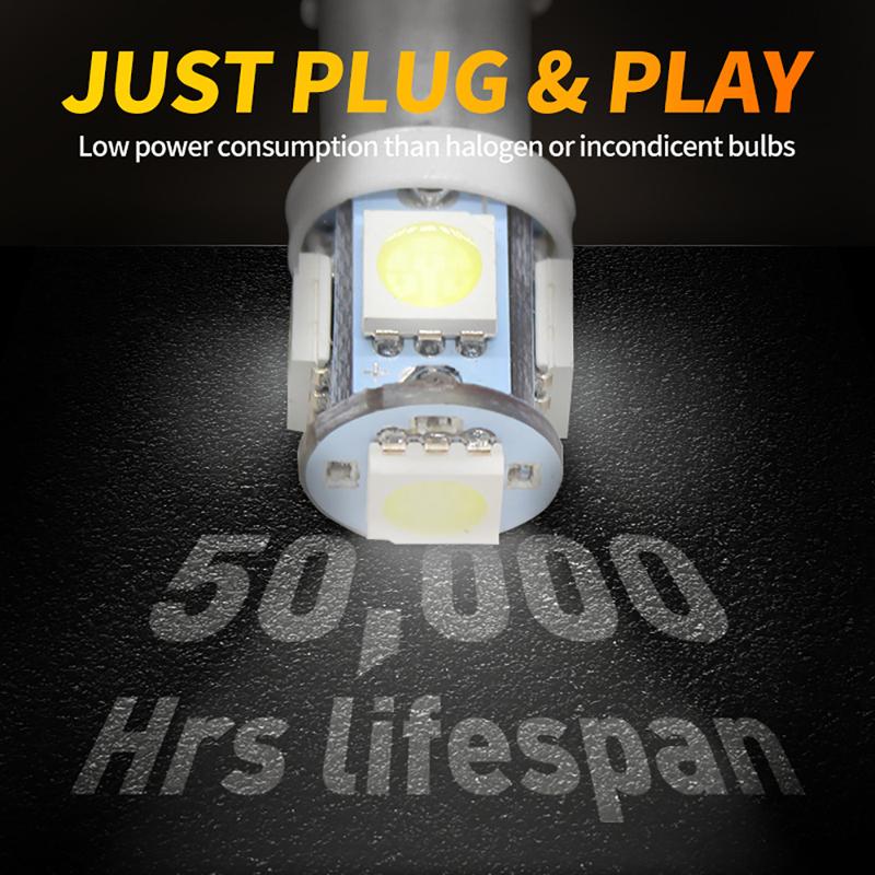 20 шт. BA9S T10 T4W Автомобильные светодиодные лампы 5050 5SMD Автомобильное освещение салона Потолочный светильник для чтения карты Боковые клиновые Парковочные лампы 12В 24В Лампа
