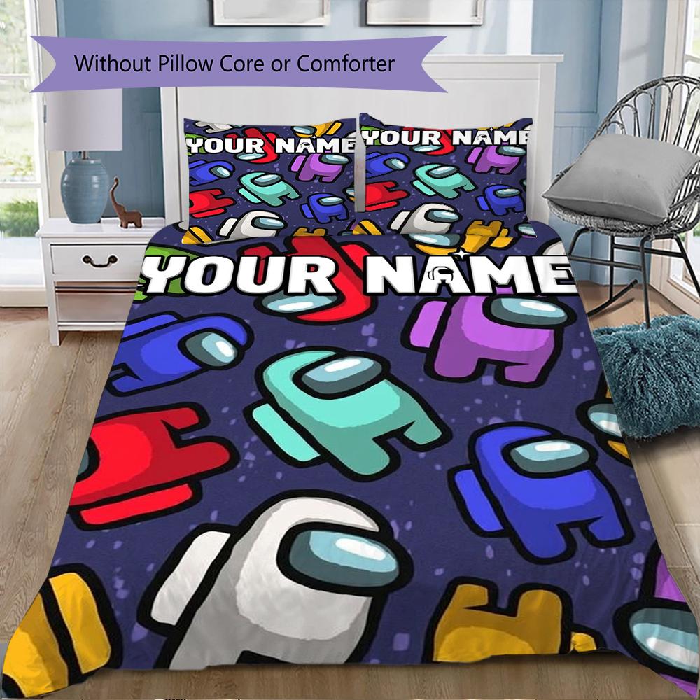 Custom Name Among us Pattern Bedding uilt Set uilt Cover Pillowcase Home Decoration Birthday Gift (1*duvet cover+2*pillowcase without core)