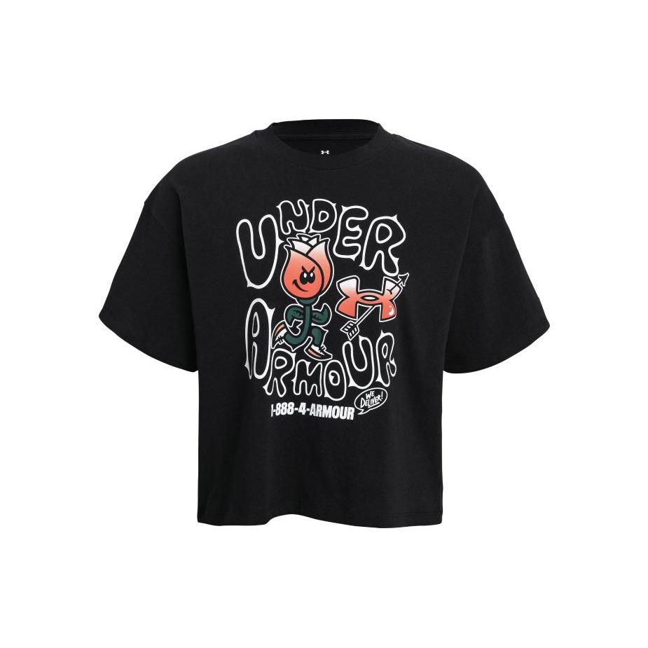 Under Armour Свободный крой, графические принты, тренировочные футболки, женские топы, черный цвет 1379949-001