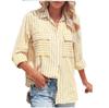 Европейская и американская женская рубашка из льна и хлопка с длинным рукавом в полоску на весну/лето