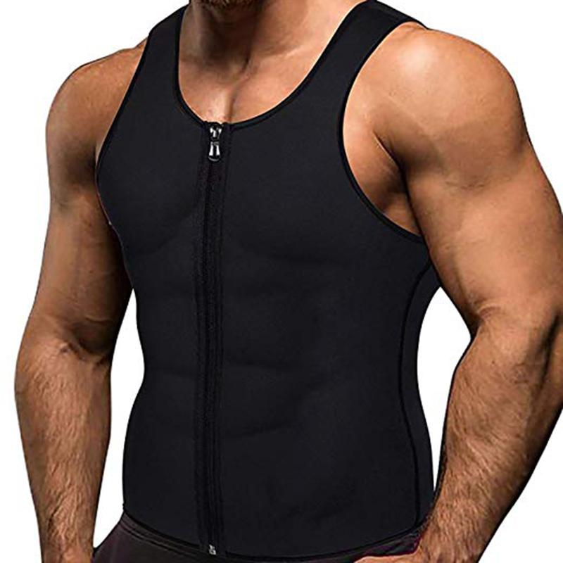 Мужской неопреновый костюм-сауна, горячий корсет для похудения с застежкой-молнией и тренажером для талии