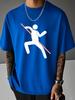 Unisex Summer Crew Neck T Shirt Funny Stick Figure Skate Pole Graphic Print Loose Short Sleeve Casual Streetwear Daily Fashion Tops
