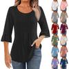 3/4 Sleeve Shirts For Women Tops Dressy Casual Blouses Pleated Scooped Neck Tunic Tops