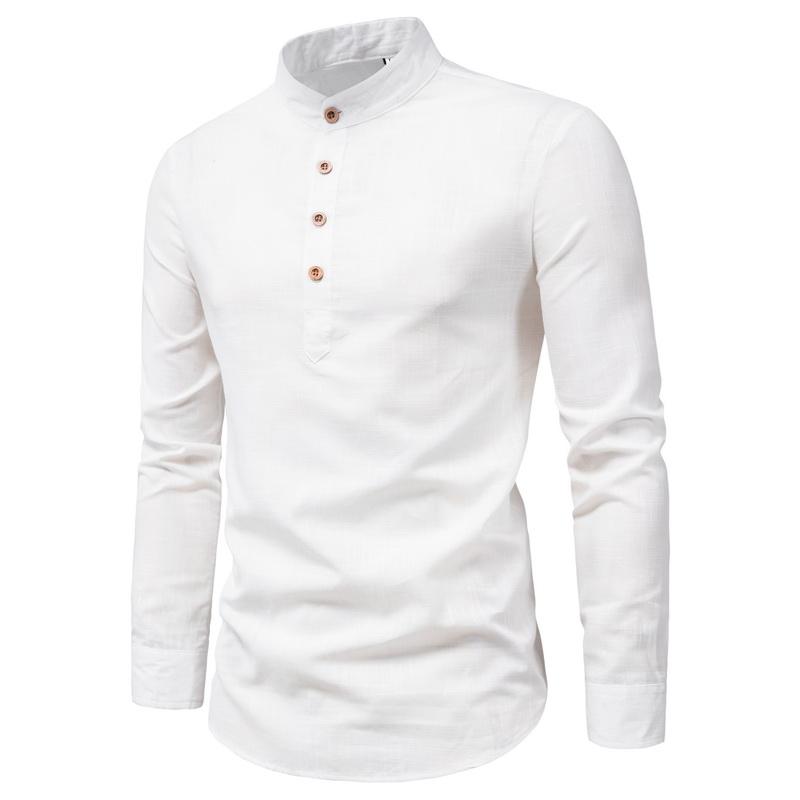 Мужские рубашки M-5XL Повседневная льняная рубашка с длинным рукавом Slim Fit Стенд воротник рубашка Мужчины