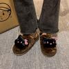 Leopard Print Hello Kitty Slippers Women's Outer Wear Warm Soft Bottom Home Fluffy Plush Slippers Women's New Autumn and Winter