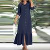 Vintage Elegant Plus Size Denim Dress Women Long Sleeve Single Breasted Casual Shirt Dress Summer Solid Loose Ruffled Female Dresses New 967