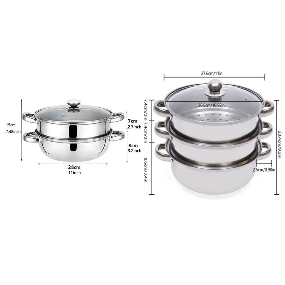Stainless Steel Vegetable Steamer Pan Set Transparent Double Boilers Steaming Cookware Dumpling
