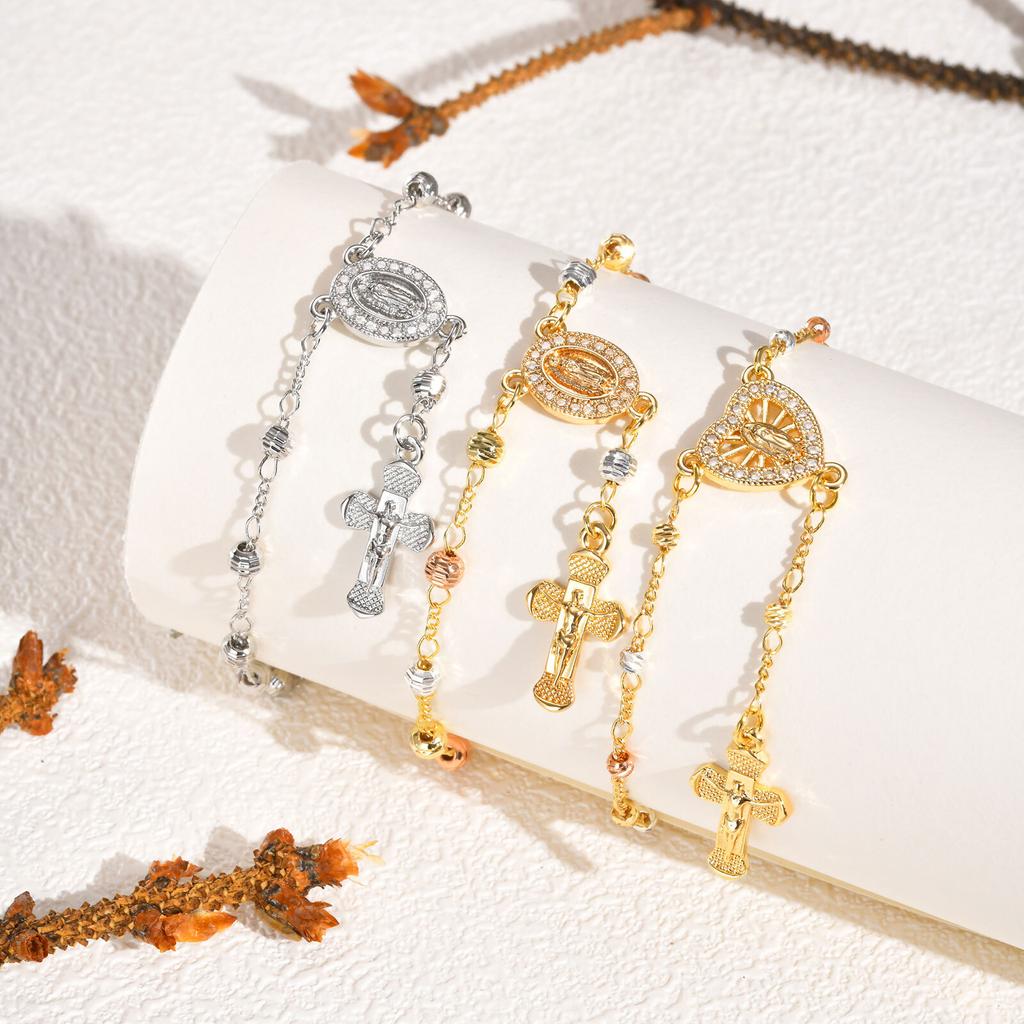 Браслет-четки с крестом Девы Марии для женщин, трехцветный регулируемый браслет-цепочка с изображением Девы Гваделупской, ювелирный подарок