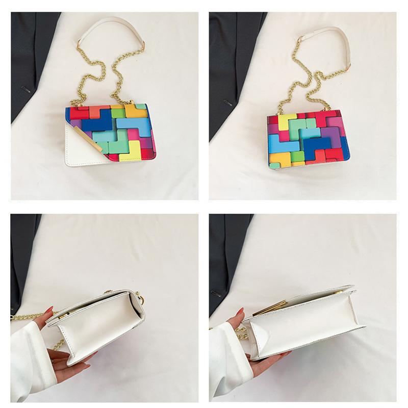 Женская маленькая квадратная сумка-слинг на плечо с клапаном из искусственной кожи, летняя, контрастного цвета, универсальная, с цепочкой, кроссбоди KTY