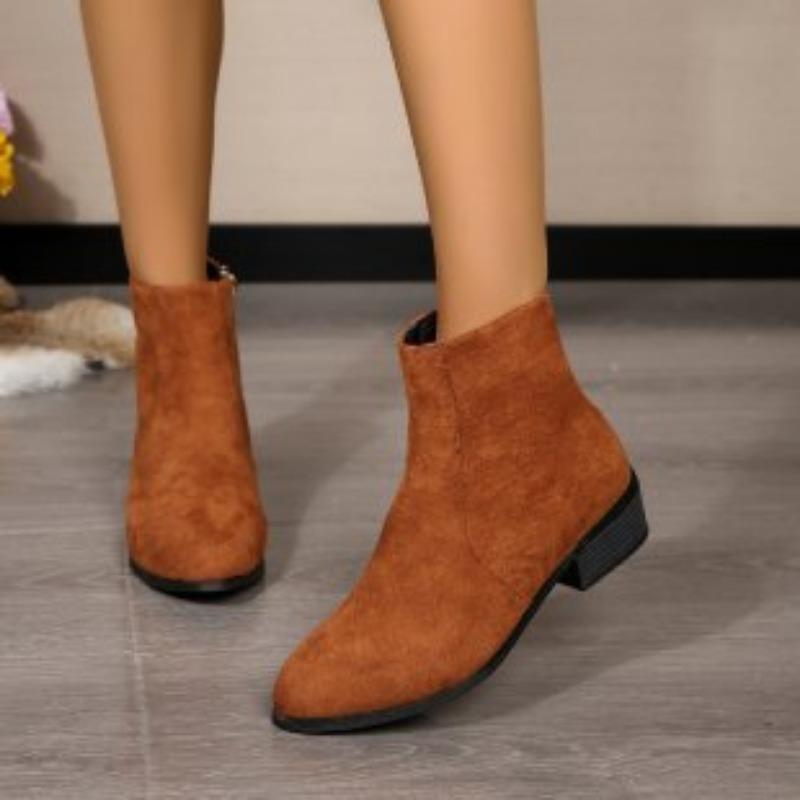 Pointed Large Size Thick Heel Martin Boots Autumn and Winter New Suede Side Zipper Low Heel Short Boots