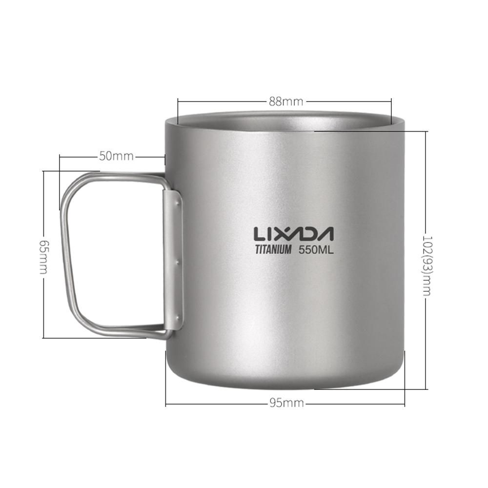 Lixada 550ml Double Wall Titanium Water Cup Tea Cup Coffee Mug for Home Office Outdoor Camping