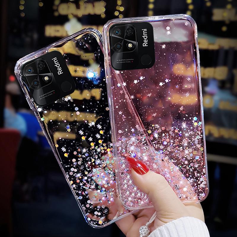 Роскошный блестящий чехол для телефона с градиентом и блестками для Xiaomi Redmi A1 10C 10A 10 CA redmiA1 redmi10C redmi10A, прозрачная задняя крышка с блестящими звездами и блестками