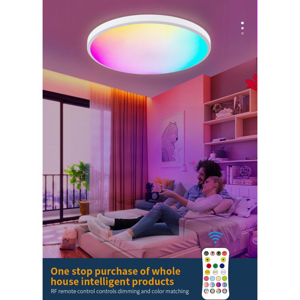 New Ceiling Lamp Rgbcw Full-Color Dimming Color Intelligent Rf Remote Control Bedroom Round Led Ceiling Lamp