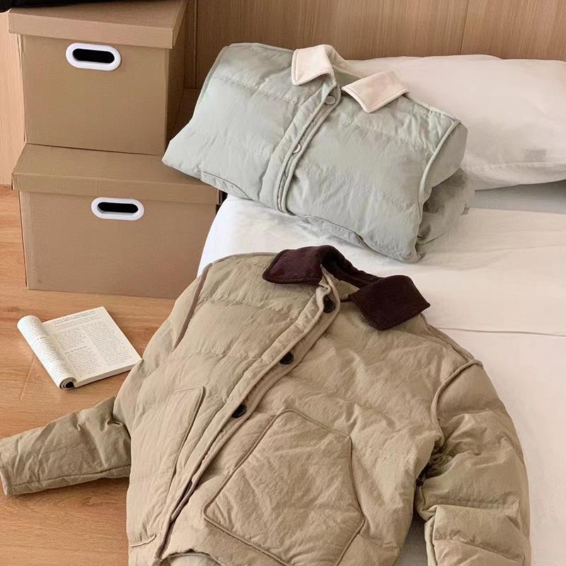 Вельветовый пуховик для женщин 2024 года, зимняя новая милая мода, контрастный цвет, теплая куртка небольшого размера