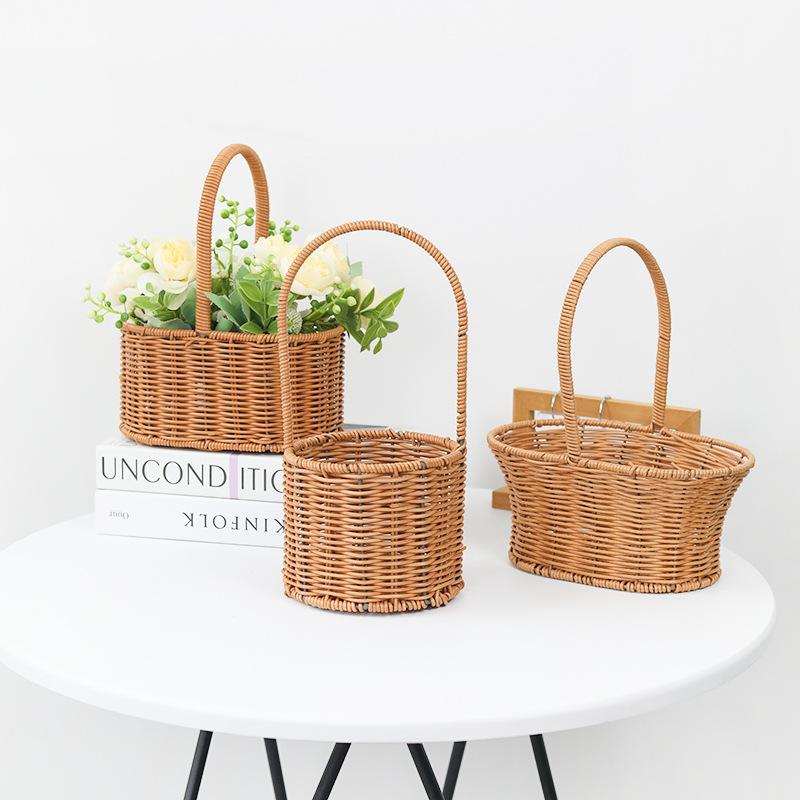 Ручная плетеная корзина для хранения овощей и цветов, ручные корзины для растений, ротанговая корзина для закусок, хлеба, корзина для пикника, настольный органайзер для всякой всячины