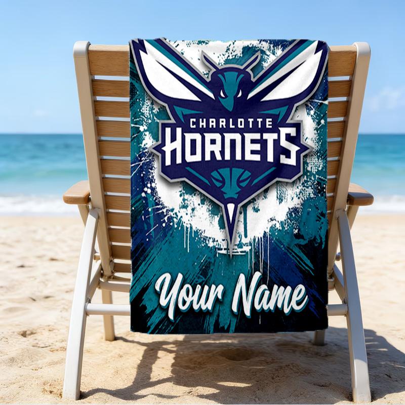 Custom Name Beach Towel Charlotte Logo Art Beach Towel, Soft Microfiber, Gift for Her/Him, Birthday, for Pool, Beach, Travel, Fan gifts