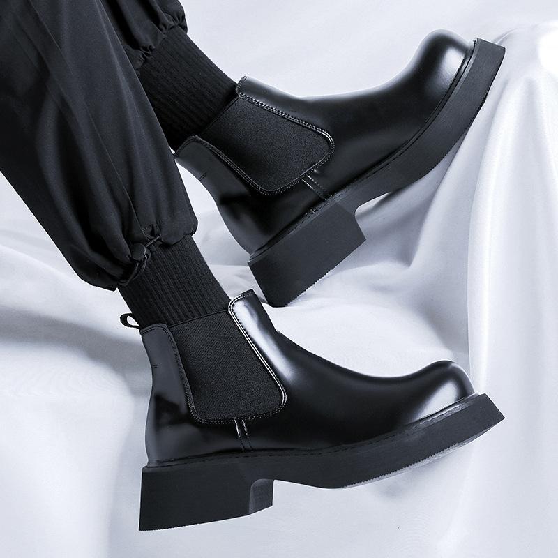 Ботинки челси 2024 года мужские новые толстые каблуки универсальные эластичные короткие ботинки с плоским дном круглые ботинки-сигареты 3166-Y