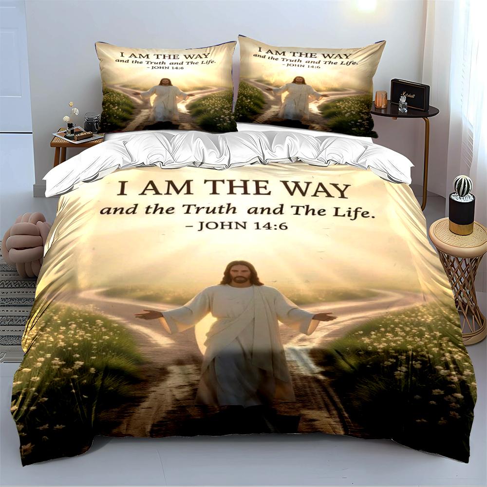 Christian Bedding Set with John 14:6 Verse Bedding set (1 duvet cover, 2 pillowcases, duvet not included)