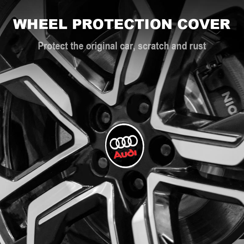 For Audi A34Pcs 56mm 60mm 61mm 68mm 69mm 77mm Car Wheel Center Hub Cap For Audi A1 A3 A4 A5 A6 A7 A8 Q2 Q5 Q7 Q3 TT RS S Rim Cover Stickers