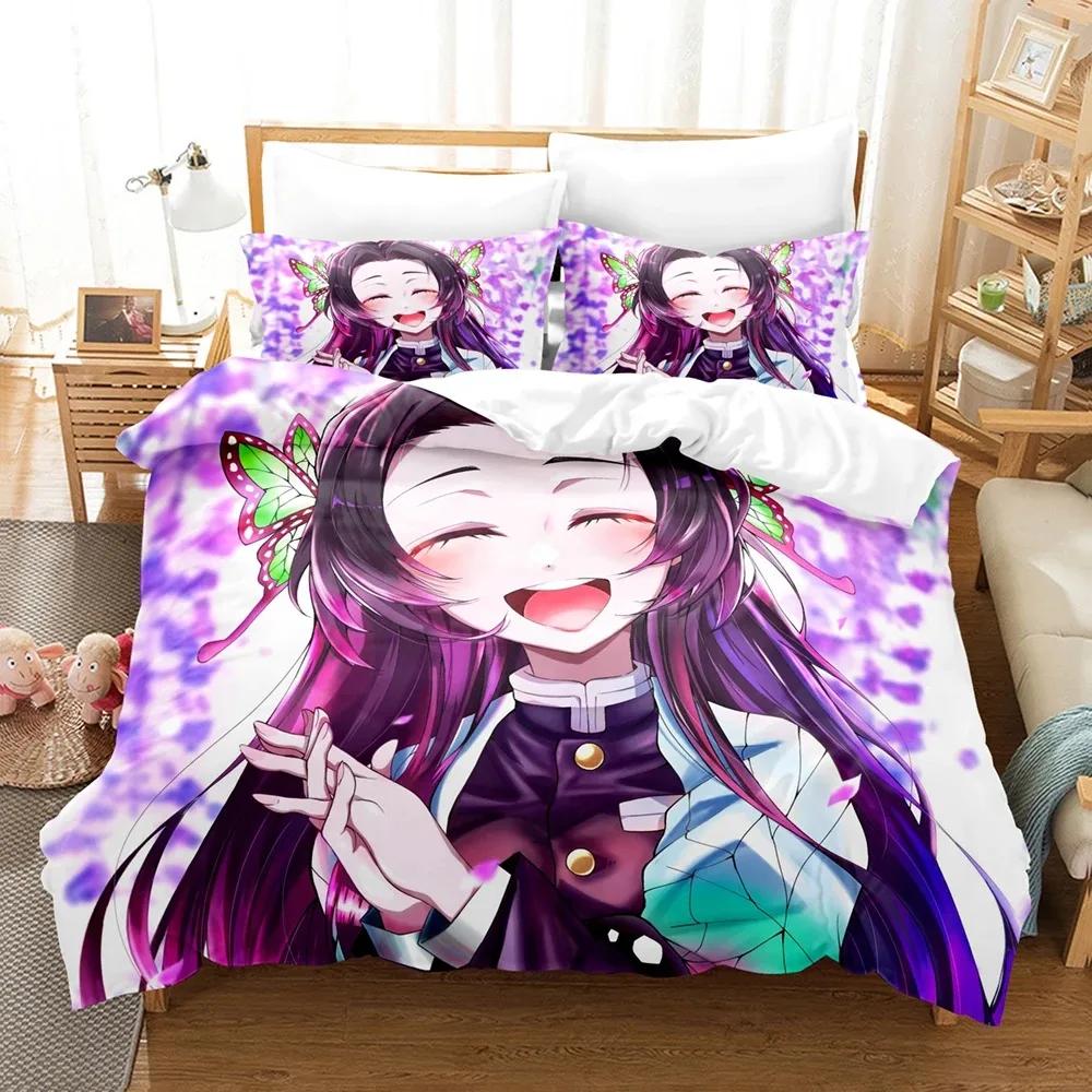 3D-принт Kochou Shinobu Постельное белье Аниме Demon Slayer Комплект постельного белья 135x200 Подростки Мальчики Твин Одинарный Queen King Полный пододеяльник Комплекты